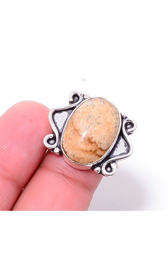 Picture Jasper - Oregon Designer Handmade 925 Sterling Silver Ring S.9 R44