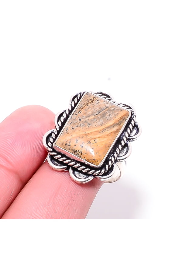 Picture Jasper - Oregon Designer Handmade 925 Sterling Silver Ring S.9 R6560