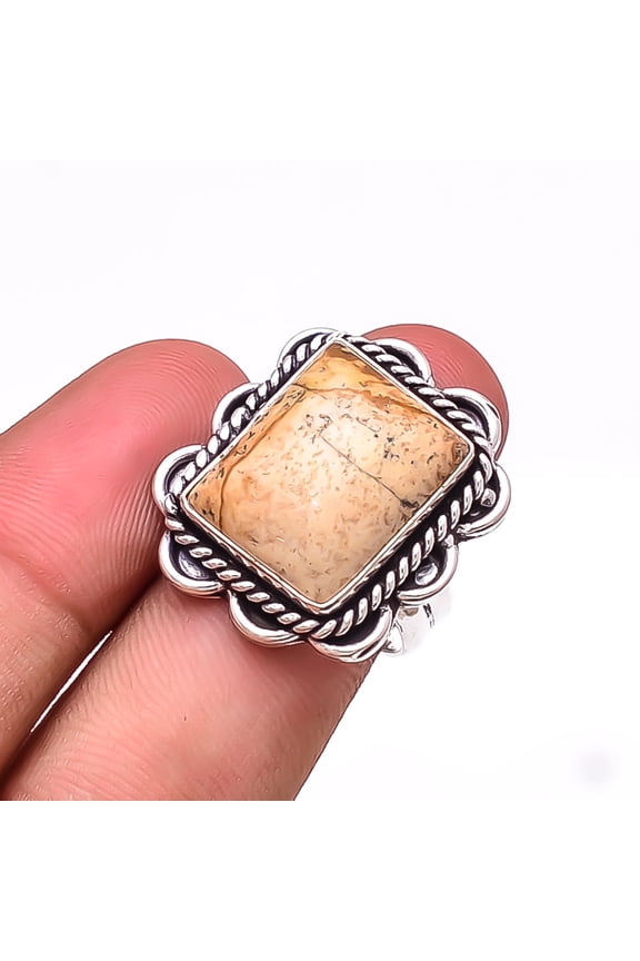 Picture Jasper - Oregon Designer Handmade 925 Sterling Silver Ring S.9 R7553