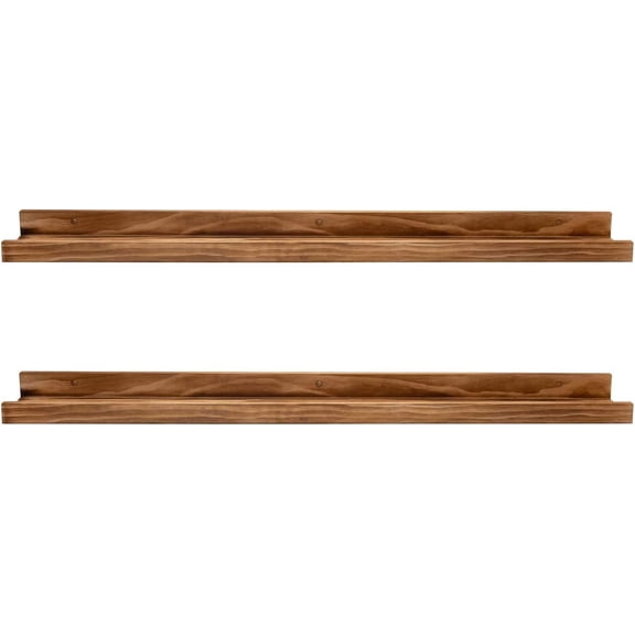 Picture Ledge Long Floating Wall Shelf 48 Inch Photo Ledge Display Floating Shelves Wall Mounted Shelves Home Decor Nursery Bookshelf Natural Wood Set of 2