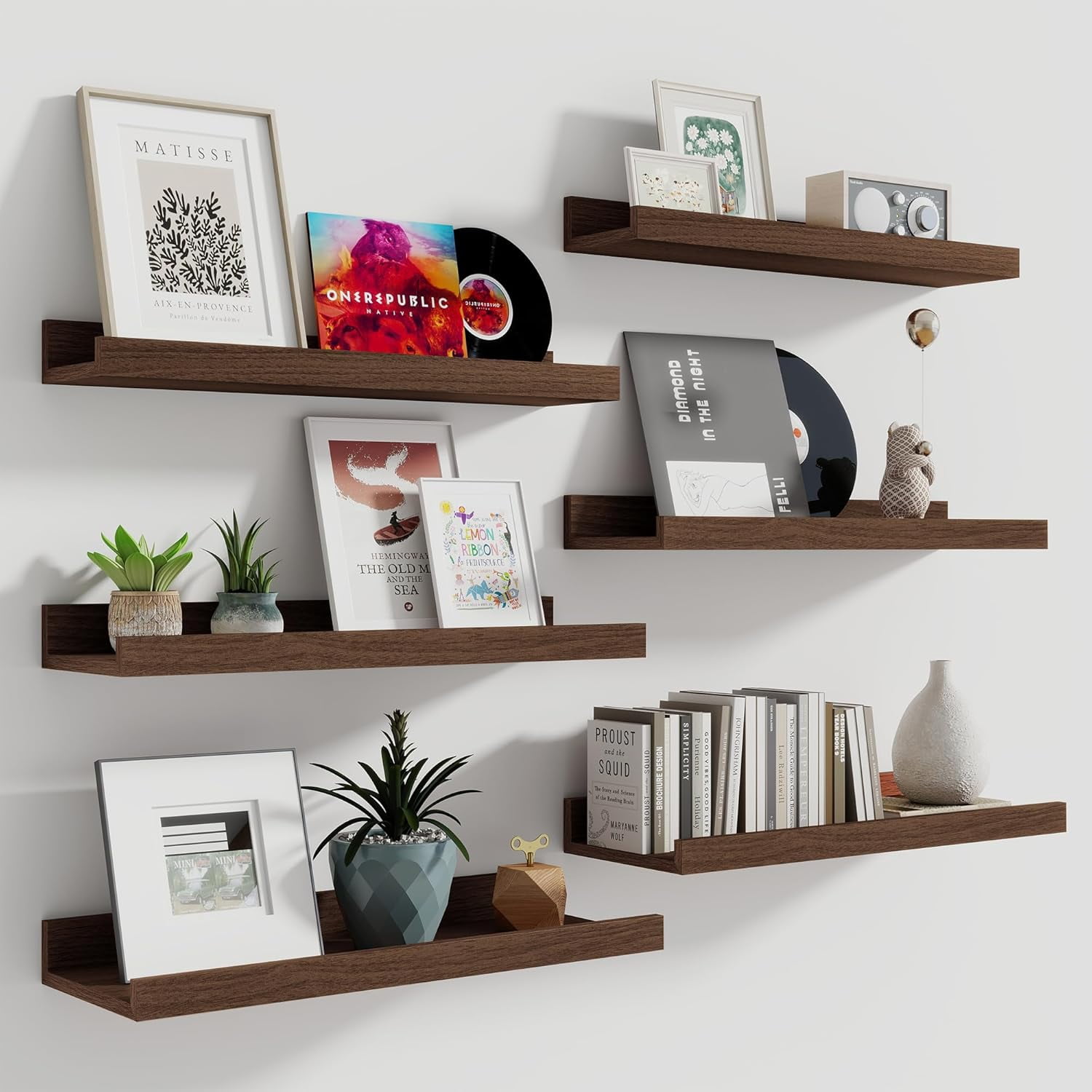 Picture Ledge Shelf, 16 Inch Long Floating Shelves Set of 6, Picture