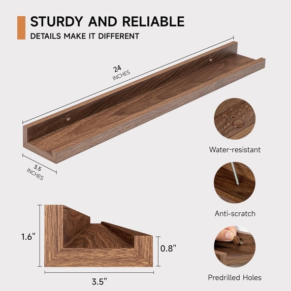 Picture Ledge Shelf 24 Inch Walnut Floating Shelves Set of 2, Wall ...