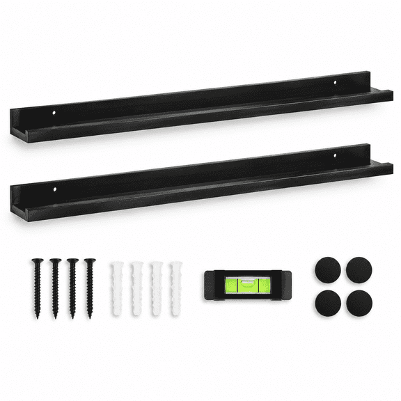 Picture Ledge Shelf, 48 Inch Floating Shelves Set of 2, Large Book Shelves for Toys Storage, Bookshelf Wall Mounted for Wall Decor Books Photo Frames, Black