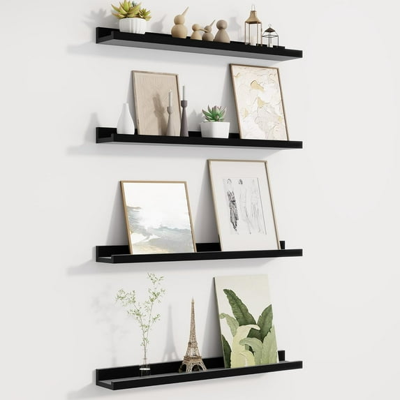 Picture Ledge Shelf, Floating Shelves Set of , Large Nursery Book Shelves for Toys Storage, Bookshelf Wall Mounted for Wall Decor Books Photo Frames, Walnut