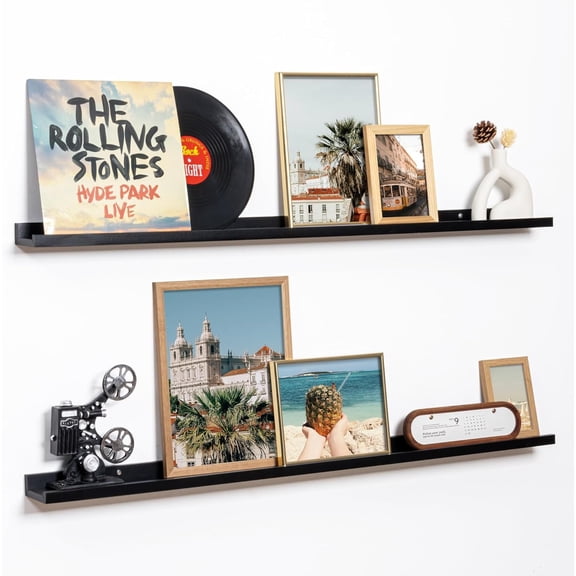 Picture Ledge Shelf, 48 Inch Floating Shelves Set of 2, Large Nursery Book Shelves for Toys Storage, Kids Bookshelf Wall Mounted for Wall Decor Books Photo Frames, Black