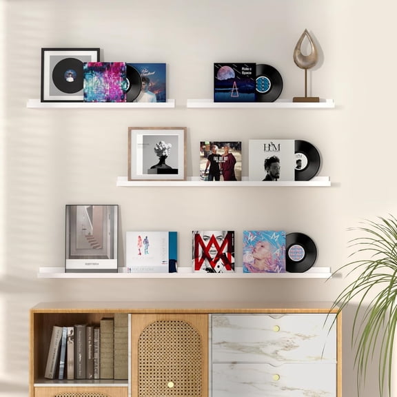 Picture Ledge Shelf, 48 Inch Floating Shelves Set of 2, Large Nursery Book Shelves for Toys Storage, Kids Bookshelf Wall Mounted for Wall Decor Books Photo Frames, White