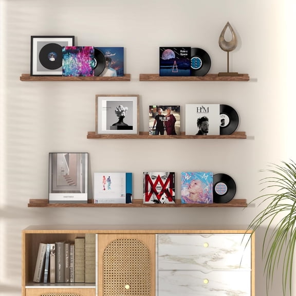 Picture Ledge Shelf, 48 Inch Floating Shelves Set of 2, Wall Decor Books Photo Frames, Walnut