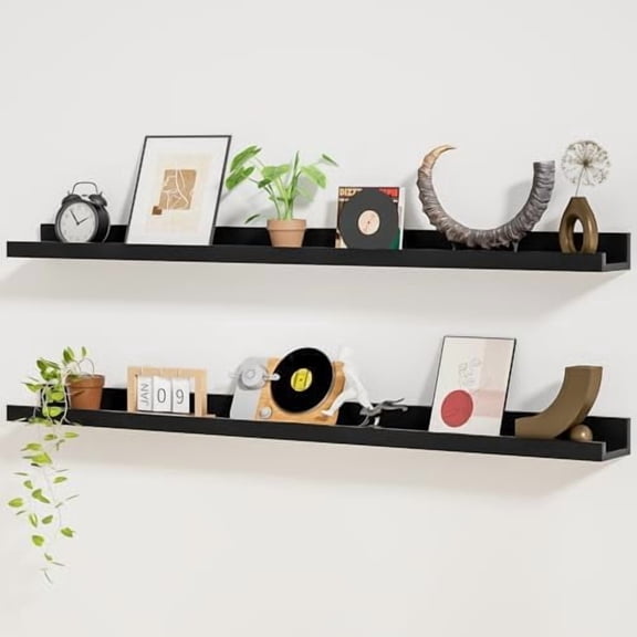 Picture Ledge Shelf,48 inch Long Floating Shelves for Wall Set of 2,Black Picture Shelf with Lip for Wall Decor,Living Room,Bedroom,Bookshelf,Nursery,Perfume