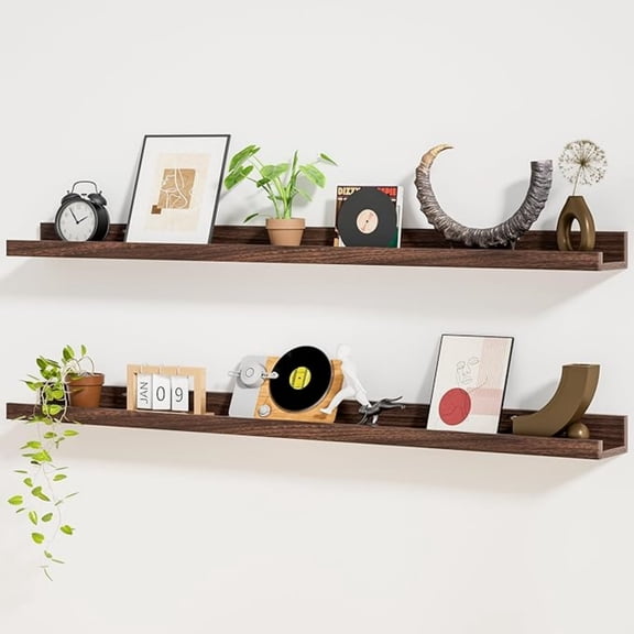 Picture Ledge Shelf,48 inch Long Floating Shelves for Wall Set of 2,Picture Shelf with Lip for Wall Decor,Living Room,Bedroom,Bookshelf,Nursery,Perfume,Walnut Color