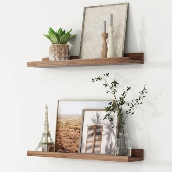 Picture Ledge Shelf, Floating Shelves Set of 2, 24 Inches Nursery Book Shelves for Toys Storage, Kids Bookshelf Wall Mounted for Living Room Bedroom Decor Books Photo Frames, Walnut