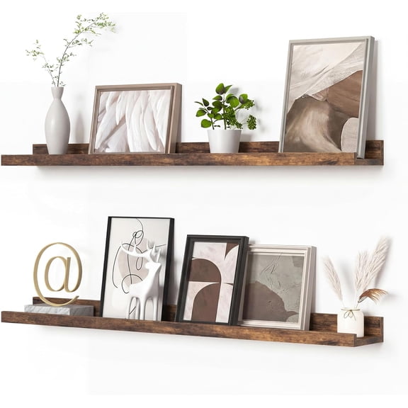 Picture Ledge Shelf, Floating Shelves Set of 2, 35.43Inches Picture Shelf for Wall with Ledge, Kids Bookshelf Wall Mounted for Living Room Bedroom Decor Books Photo Frames - Rustic Brown