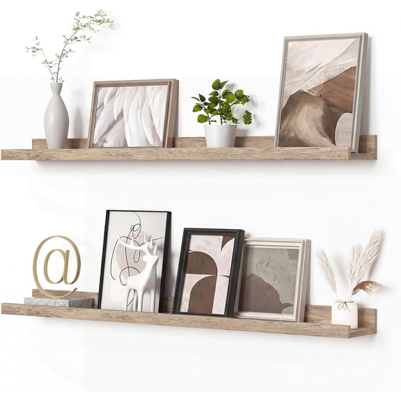 Picture Ledge Shelf, Floating Shelves Set of 2, 35.43Inches Picture Shelf for Wall with Ledge, Kids Bookshelf Wall Mounted for Living Room Bedroom Decor Books Photo Frames - Gray