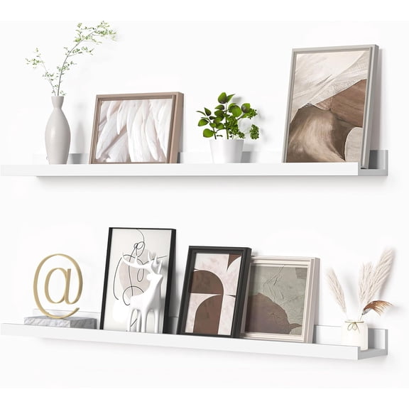 Picture Ledge Shelf, Floating Shelves Set of 2, 36 Inches Picture Shelf for Wall with Ledge, Kids Bookshelf Wall Mounted for Living Room Bedroom Decor Books Photo Frames - White
