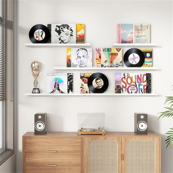 Picture Ledge Shelf, Floating Shelves Set of 2, 48 Inches LongBook Shelves for Toys Storage, Bookshelf Wall Mounted for Living Room Bedroom Dr Books Photo Frames, White