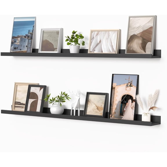 Picture Ledge Shelf, Floating Shelves Set of 2, 48 Inches Picture Shelf for Wall with Ledge, Kids Bookshelf Wall Mounted for Living Room Bedroom Decor Books Photo Frames, Black
