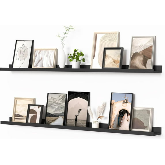 Picture Ledge Shelf, Floating Shelves Set of 2, 56 Inches Picture Shelf for Wall with Ledge, Kids Bookshelf Wall Mounted for Living Room Bedroom Decor Books Photo Frames, Black