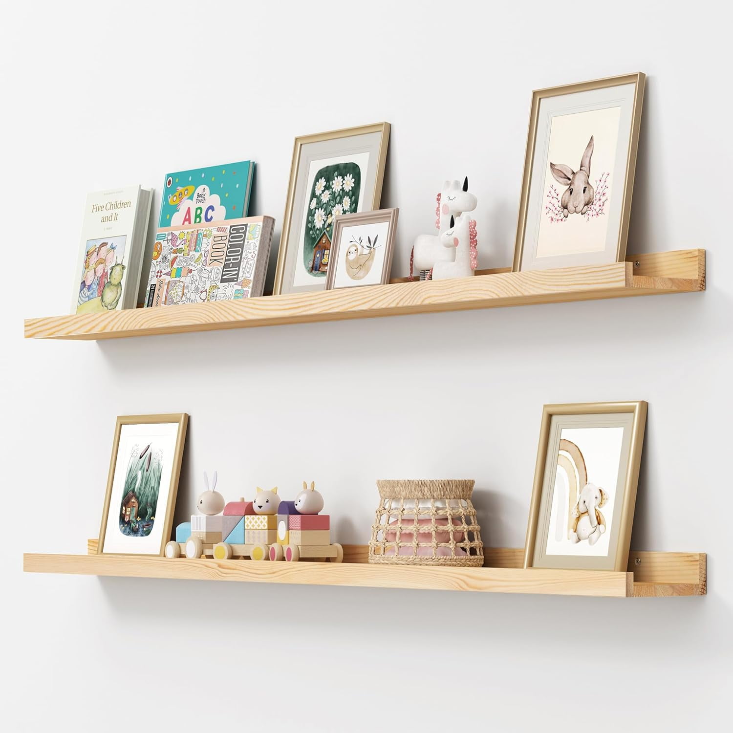 Picture Ledge Shelf, Floating Shelves Set of 2, Solid Pine Wood 55 ...