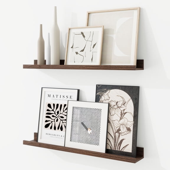 Picture Ledge Shelf, Floating Shelves Set of 2 , Wood Wall Shelves with Lip, Wall Decor Storage for Bedroom Living Room Bathroom Kitchen Nursery Photo Picture