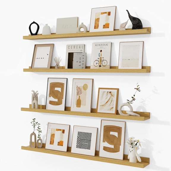 Picture Ledge Shelf, Floating Shelves Set of 4, 40 Inch Picture Shelves for Wall with Ledge, Large Nursery Book Shelf for Toys Storage, Living Room, Bedroom Decor Frames, Oak
