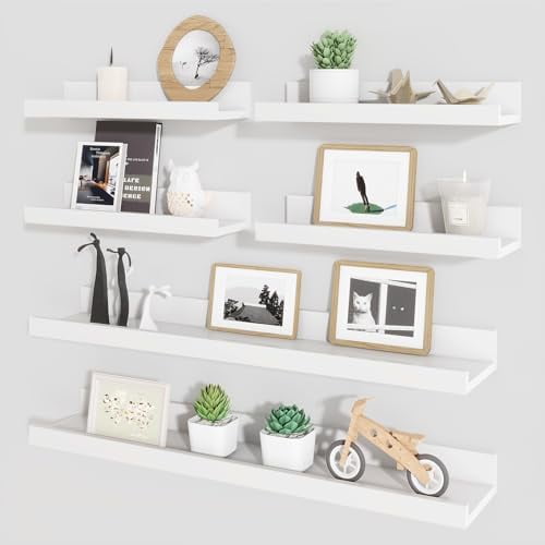 Picture Ledge Shelf, Floating Shelves for Wall Decor Storage Set of 6, 24 inch Floating Wall Mounted Shelves, Shelves with Lip for Living Room, Bedroom, Nursery, Bathroom, Kitchen, White