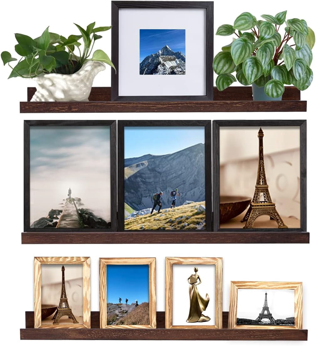Picture Ledge Shelf Set of 3, 24 Inch Deep Walnut Solid Wood Floating ...