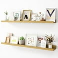 thumbnail image 1 of Picture Ledge Shelf, Wood Floating Shelves Set of 2, 36 inch Picture Ledge Shelves, Photo Ledge Nursery Book Shelves Wall Mounted for Living Room Kids' Room Bedroom, Color Oak, 1 of 14