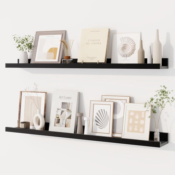 Picture Ledge Shelf for Wall, Floating Shelves Set of 2, 36 Inch Long Floating Shelves with Lip for Living Room, Bedroom, Bathroom, Kitchen, Black