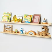 Picture Ledge Wall Shelves 48 Inch Width Set of 2, Solid Pine Wood Rustic Floating Ledge Shelves for Wall,Natural