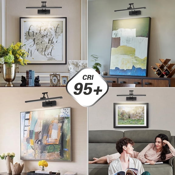 Picture Light Battery Operated Art Lights for Painting with Remote Wireless Wall Light Dimmable and 3CCT Black Picture Frame Light 15.35 Inch Sconce Light for Library Museum Portrait