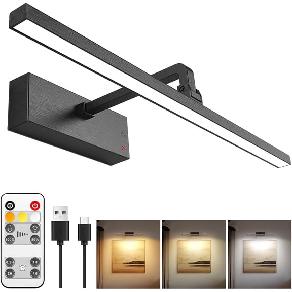 Picture Light for Wall 5200mAh Rechargeable and Battery Operated 2in1,Painting Lights for Art Display Gallery,Rotatable Dimmable Timer/Lighting up Pictures Poster Frame Dartboard in Room Hallway