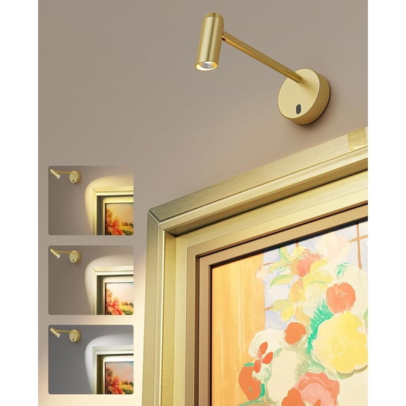 Picture Light for Wall, Battery Operated Art Light for Paintings, CCT Dimmable Rechargeable Gallery Light with Remote Control, for Living Room Gallery Dartboard Art Bathroom, Gold