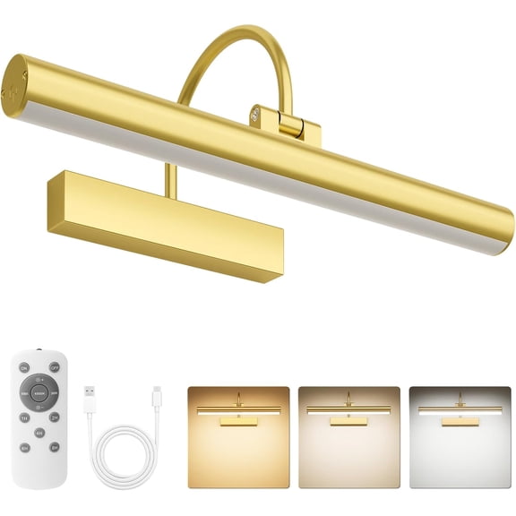 Picture Light for Wall with Remote, Rechargeable  Operated Picture Light, 3 Color Modes and Dimmable Classic Art Lights for Paintings, Gallery, Bedroom, Bathroom with Timer  1