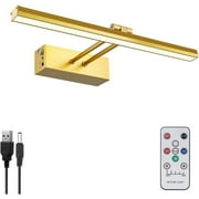 Picture Light for Wall,Wireless Picture Light Battery Operated, 3 Colors Painting Light with Remote Timer and Dimmable,Metal Art Light for Display,Artwork,Portrait,Gallery-Antique Brass