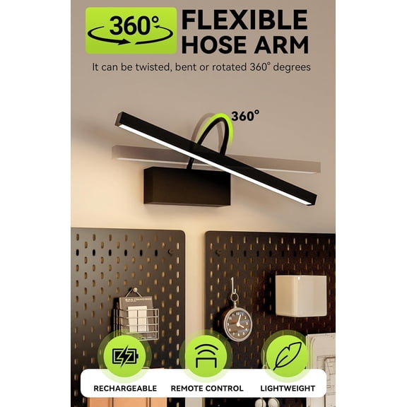 Picture Lights for Wall Battery Operated, 16 inch Art Lighting for Paintings, Wireless Rechargeable Dimming Gallery Light with Adjustable Swing Arm, Picture Frame Light with Remote Control, Black