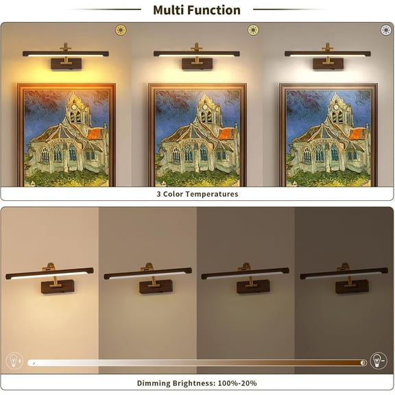 Picture Lights for Wall Battery Operated, 3CCT Dimmable Gallery Light with Remote and Timer Wood Grain Finish Art Lighting for Paintings and Portraits, 15.75'' Inch 3W