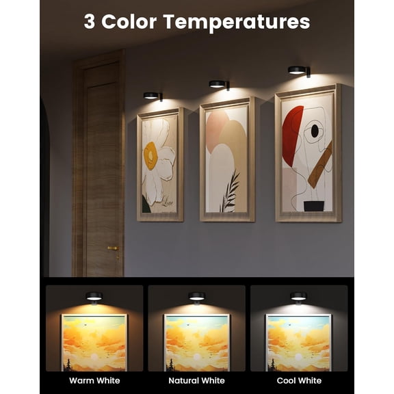 Picture Lights for Wall,Wireless 2000mAh Rechargeable Magnetic LED Puck Lights with Remote,3 Color Temps and 12 RGB,Dimming & Timer,Art Frame Light for Painting Display,Photos,Wall Decor(6 Pack)