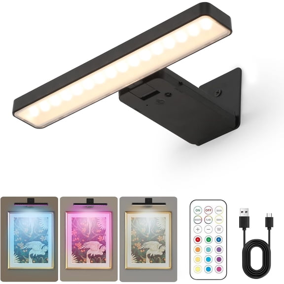 Picture Lights for Wall,Wireless Battery Operated Picture Light,Art Gallery Light with Remote Control,13 RGB Paintings Light Dimmable and Timer for Frame, Painting,Gallery,Dartboard