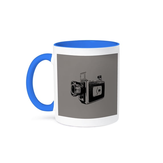 3dRose, Picture of a Vintage super 8 video camera on grey background, 15oz Two-Tone Blue Mug