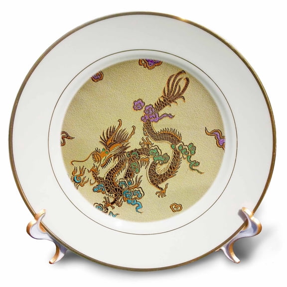 3dRose, Picture Of Embroidered Chinese Dragon, 8 inch Porcelain Plate