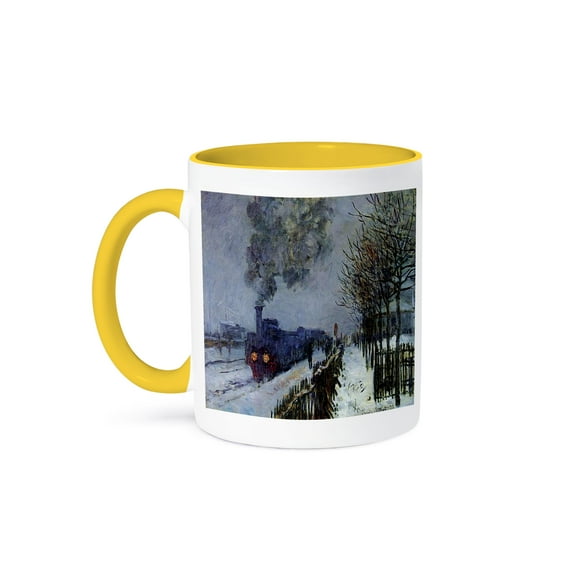 3dRose, Picture Of Monets Famous Painting Train In The Snow, 11oz Two-Tone Yellow Mug