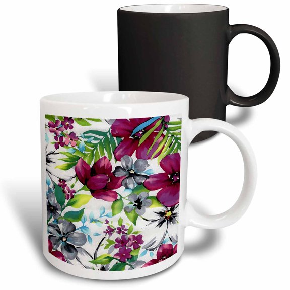 3drose, Picture of Painted Tropic Hawaiian Red Violet Green N Gray, 11oz Magic Transforming Mug