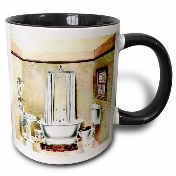 3drose, Picture of Painting of a Victorian Bathroom, 11oz Two-tone Black Mug