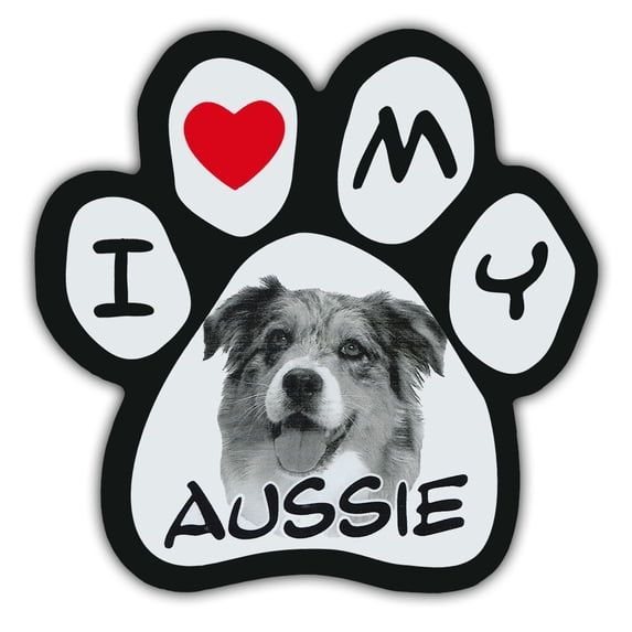 Picture Paws | Dog Paw Shaped Magnets: I Love My Aussie (Australian Shepherd)