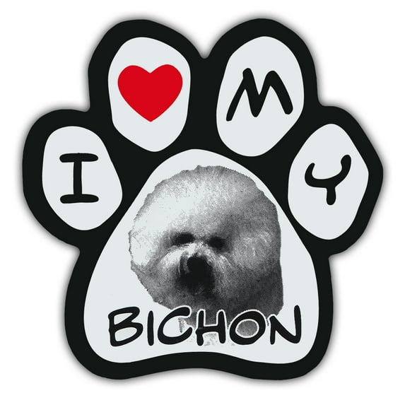 Picture Paws | Dog Paw Shaped Magnets: I Love My Bichon (Frise) | Car Magnet