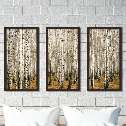 Espresso Framed Birch Trees Landscape Print Set