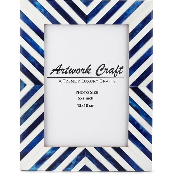 Picture Photo Frame Chevron Herringbone Art Inspired Vintage Table-Top/Wall Dcor Frames (5x7 Inches, Blue,White)