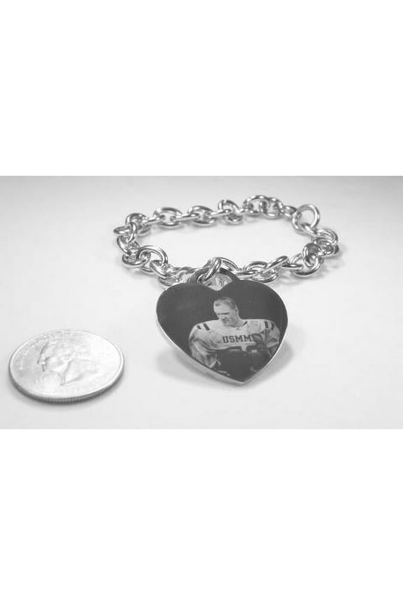 Picture Photo Text Tag Custom Engraved Style Silver Tone Stainless Steel Heart with Oval Link Chain Necklace