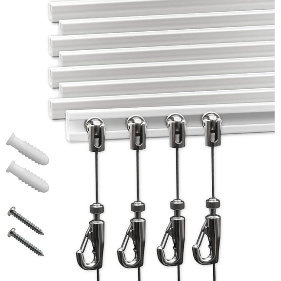 Picture Rail Hanging System – 8 Pack Picture Hanging Kit Including 8 Pcs 24" Picture Rails, 8 Pcs 2M Picture Haning Wire Hooks – Elegant Art Hanging System for Gallery, House, Decor