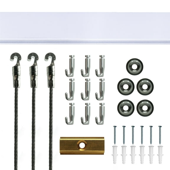Picture Hang Solutions - Track 100 Picture Rail Kit - Includes 79-inch Wall Track, Steel Cords, Adjustable Hooks, and Hardware - Gallery Hanging Systems (3 sets per pack)