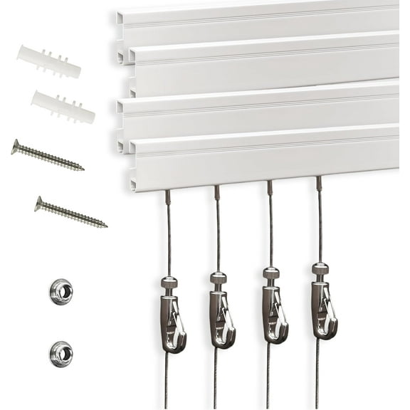 Picture Rail Hanging System- Innovative Art Hanging Rail System Including 4 Pcs 24" Picture Rails, 4 Pcs 2M Picture Rail Hooks & Installation Hardware- Elegant Picture Hanging Kit for Gallery